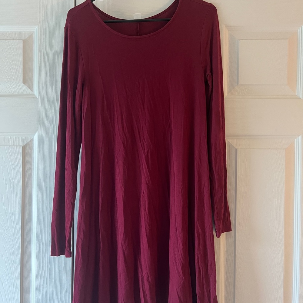 Old Navy Burgundy Long Sleeve Swing Dress